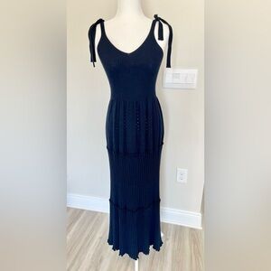 REBECCA TAYLOR LA VIE Women's Navy Blue Ribbed Knit Dress, Sz S